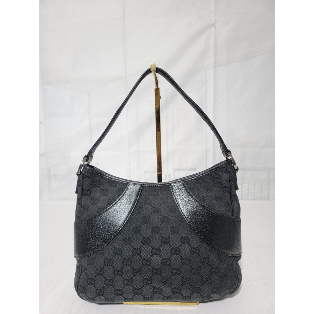 Authentic GUCCI Monogram Curved Hobo GG Canvas with Leather Bag